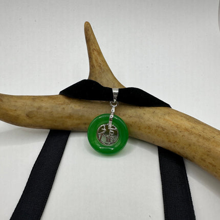 Vintage Green Jade Deco Choker Necklace - Silver Bronze