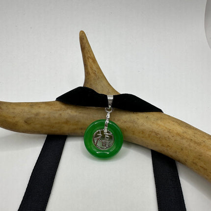 Vintage Green Jade Deco Choker Necklace - Silver Bronze