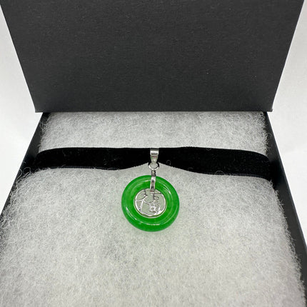 Vintage Green Jade Deco Choker Necklace - Silver Bronze