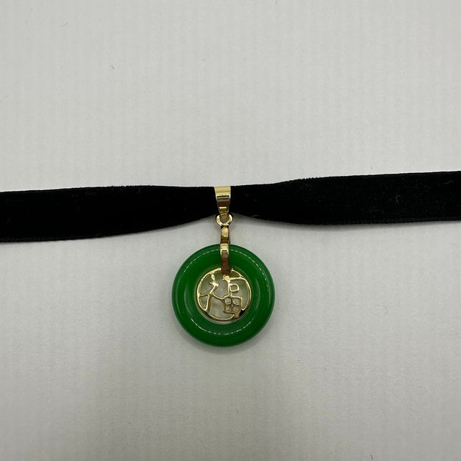 Vintage Green Jade Deco Choker Necklace - Golden Bronze