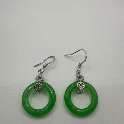 Vintage Green Jade Lucky Hoop Dangle Earrings