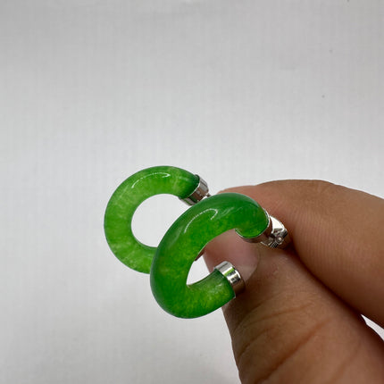 Vintage Green Jade Lucky Hoop Earrings