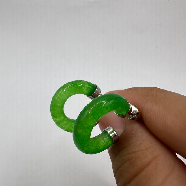 Vintage Green Jade Lucky Hoop Earrings