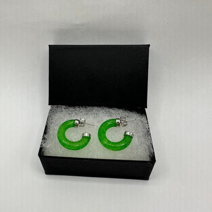 Vintage Green Jade Lucky Hoop Earrings