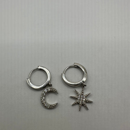 Vintage Silver Earrings | Moon and Star Dangle Deco 925 Sterling Silver Earrings
