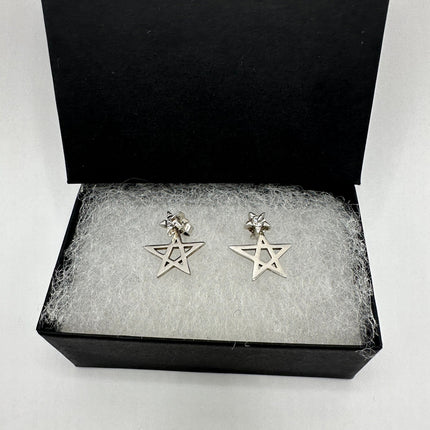 Vintage Silver Earrings | Star Dangle Deco Minimalist 925 Sterling Silver Earrings