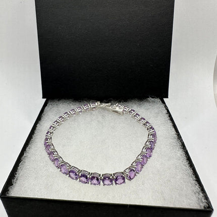 Vintage Purple Amethyst Tennis Bracelet 925 Sterling Silver
