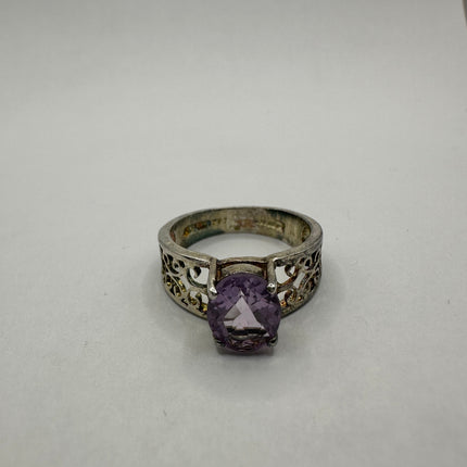 Vintage Purple Amethyst Ring Band 925 Sterling Silver