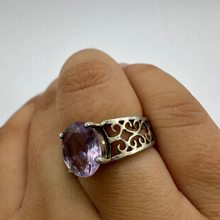 Vintage Purple Amethyst Ring Band 925 Sterling Silver