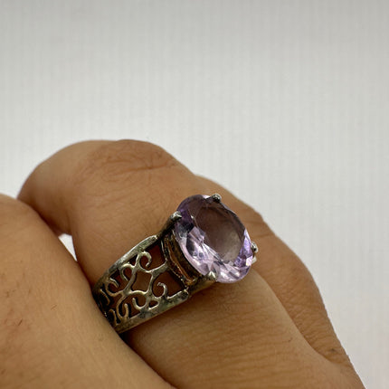 Vintage Purple Amethyst Ring Band 925 Sterling Silver