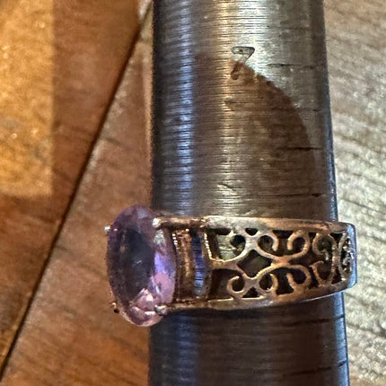 Vintage Purple Amethyst Ring Band 925 Sterling Silver