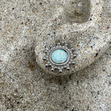 Vintage Silver Earrings | White Fire Opal Stud Button Earrings