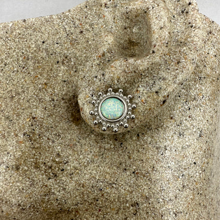 Vintage Silver Earrings | White Fire Opal Stud Button Earrings