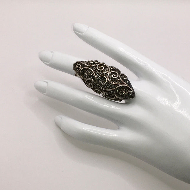 Vintage Marcasite Statement Cocktail 925 Sterling Silver
