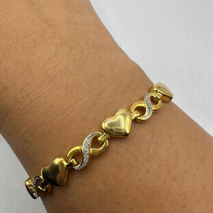 Vintage Gold Tennis Bracelet | Diamond Chip Infinity Heart | Golden 925 Sterling Silver Dainty Wedding Prom Jewelry