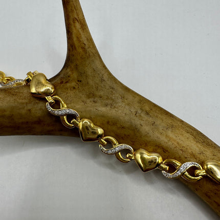 Vintage Gold Tennis Bracelet | Diamond Chip Infinity Heart | Golden 925 Sterling Silver Dainty Wedding Prom Jewelry