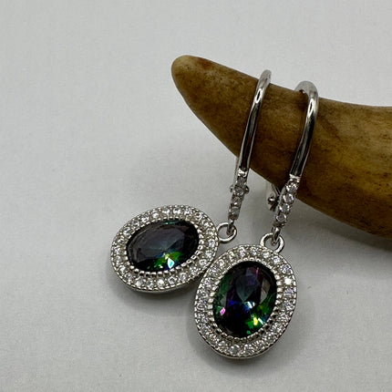 Vintage Silver Earrings | Blue Mystic Topaz White Sapphire Gemstone Dangle Drop Chandelier Earrings | 925 Sterling Silver
