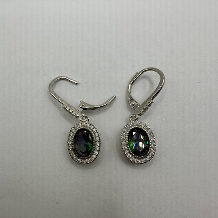 Vintage Silver Earrings | Blue Mystic Topaz White Sapphire Gemstone Dangle Drop Chandelier Earrings | 925 Sterling Silver