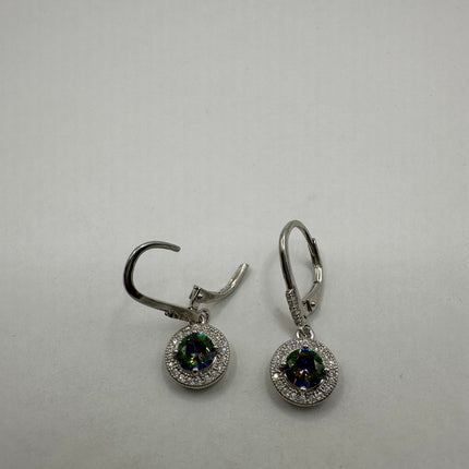 Vintage Silver Earrings | Blue Mystic Topaz White Sapphire Gemstone Dangle Drop Chandelier Earrings | 925 Sterling Silver