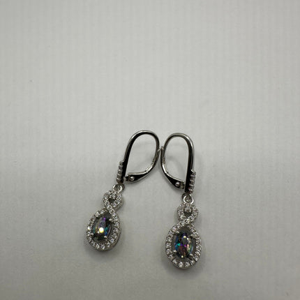 Vintage Silver Earrings | Blue Mystic Topaz White Sapphire Gemstone Dangle Drop Chandelier Earrings | 925 Sterling Silver