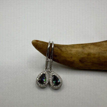 Vintage Silver Earrings | Blue Mystic Topaz White Sapphire Gemstone Dangle Drop Chandelier Earrings | 925 Sterling Silver