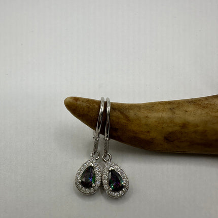 Vintage Silver Earrings | Blue Mystic Topaz White Sapphire Gemstone Dangle Drop Chandelier Earrings | 925 Sterling Silver