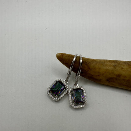 Vintage Silver Earrings | Blue Mystic Topaz White Sapphire Gemstone Dangle Drop Chandelier Earrings | 925 Sterling Silver