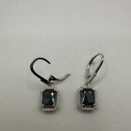 Vintage Silver Earrings | Blue Mystic Topaz White Sapphire Gemstone Dangle Drop Chandelier Earrings | 925 Sterling Silver