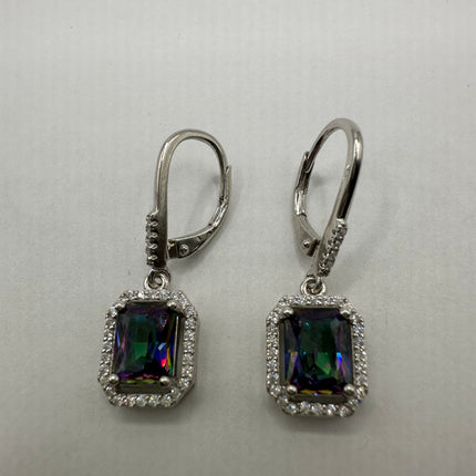 Vintage Silver Earrings | Blue Mystic Topaz White Sapphire Gemstone Dangle Drop Chandelier Earrings | 925 Sterling Silver