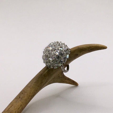 Vintage Crystal Cocktail Ring 925 Sterling Silver