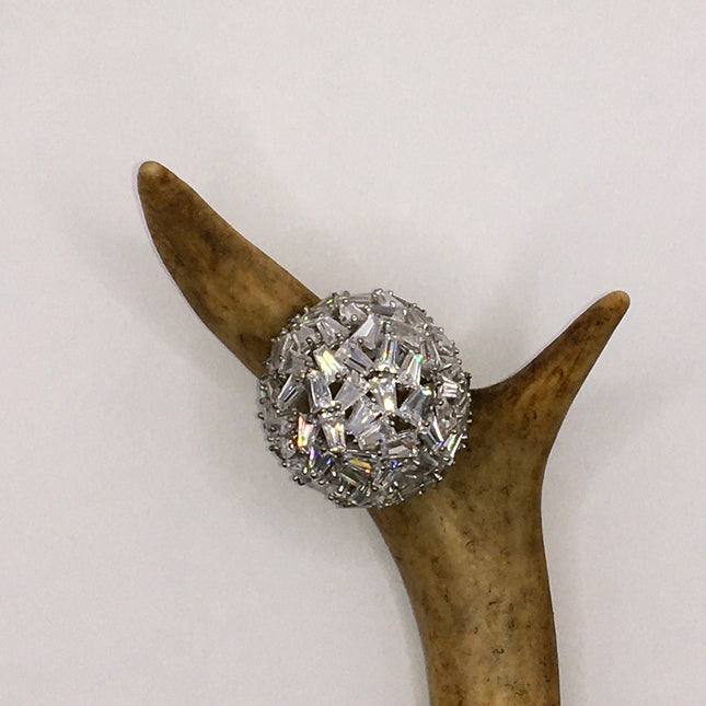 Vintage Crystal Cocktail Ring 925 Sterling Silver