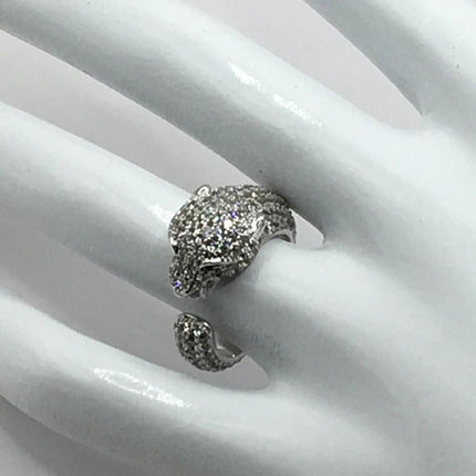 Vintage Crystal Cocktail Cougar Cat Ring 925 Sterling Silver