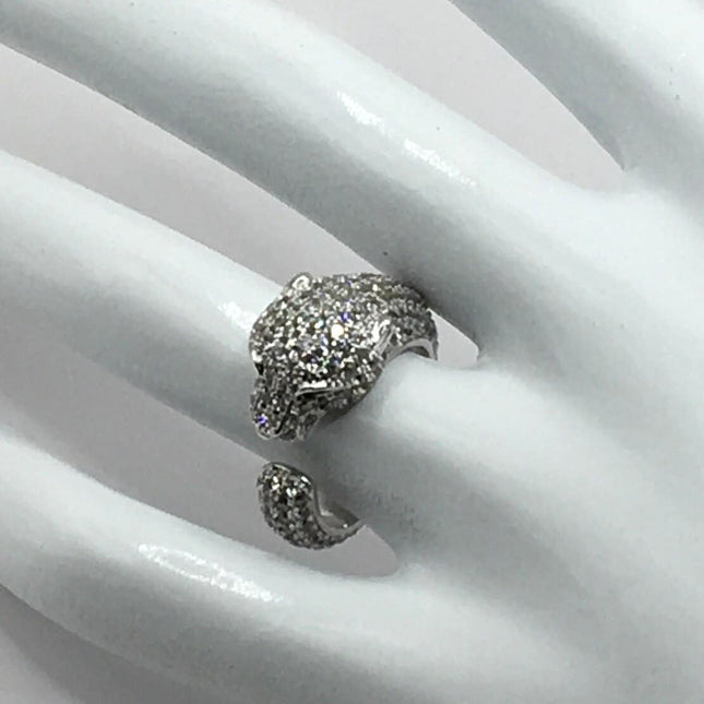 Vintage Crystal Cocktail Cougar Cat Ring 925 Sterling Silver
