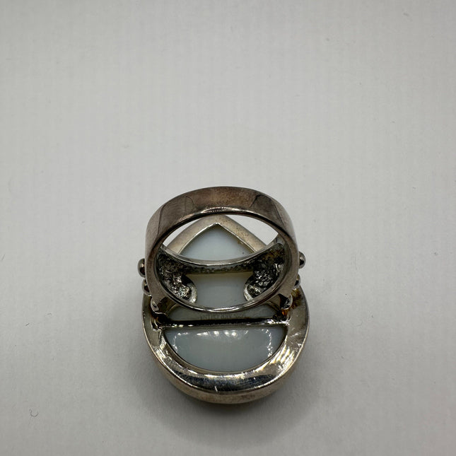 Vintage Hematite Drusy Crystal Ring Band 925 Sterling Silver