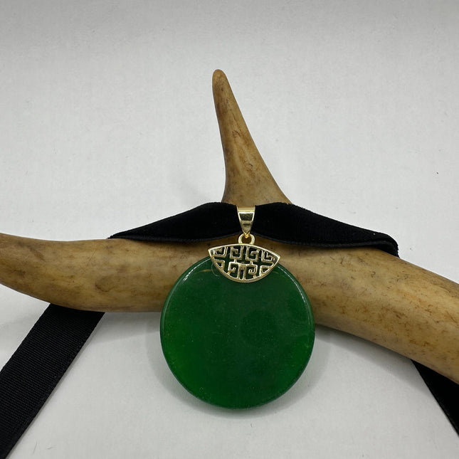 Vintage Green Jade Deco Choker Necklace - Golden Bronze