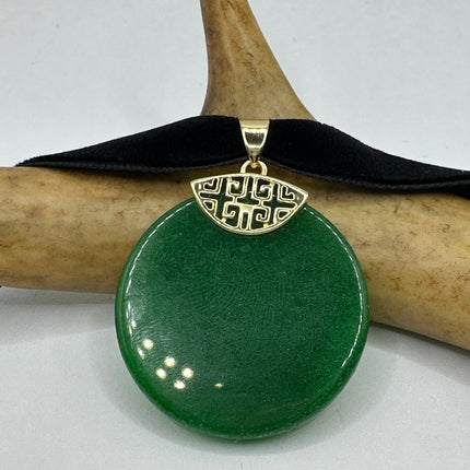 Vintage Green Jade Deco Choker Necklace - Golden Bronze