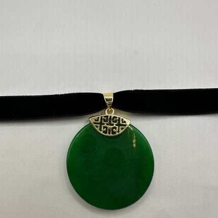 Vintage Green Jade Deco Choker Necklace - Golden Bronze