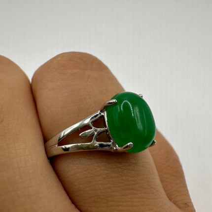 Vintage Silver Green Jade Lucky Cocktail Ring