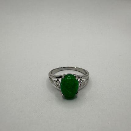 Vintage Silver Green Jade Lucky Cocktail Ring