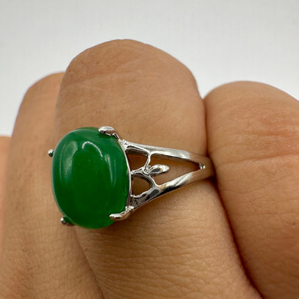 Vintage Silver Green Jade Lucky Cocktail Ring