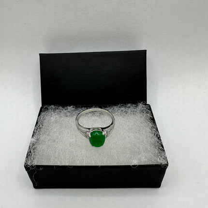 Vintage Silver Green Jade Lucky Cocktail Ring