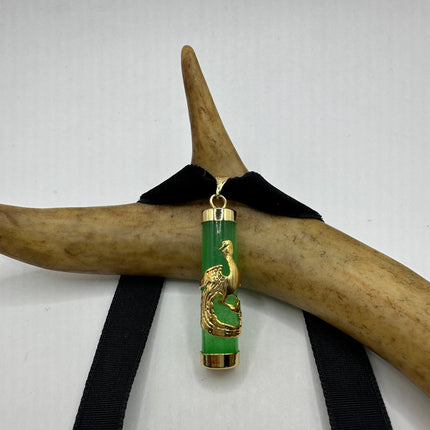 Vintage Green Jade Deco Choker Necklace - Golden Bronze