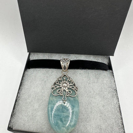 Vintage Green Amazonite 925 Sterling Silver Black Velvet Choker Necklace