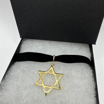 Vintage Gold Star of David Pendant Choker Necklace | 9K Gold Filled Jewish Star Velvet Ribbon Statement Charm Choker Necklace