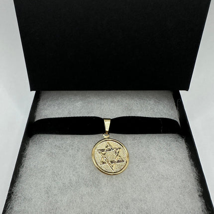 Vintage Gold Star of David Pendant Choker Necklace | 9K Gold Filled Jewish Star Velvet Ribbon Statement Charm Choker Necklace