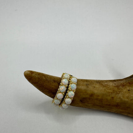 Vintage Gold Earrings | Tiny White Fire Opal Gemstone Dainty Hoop Huggie Earrings