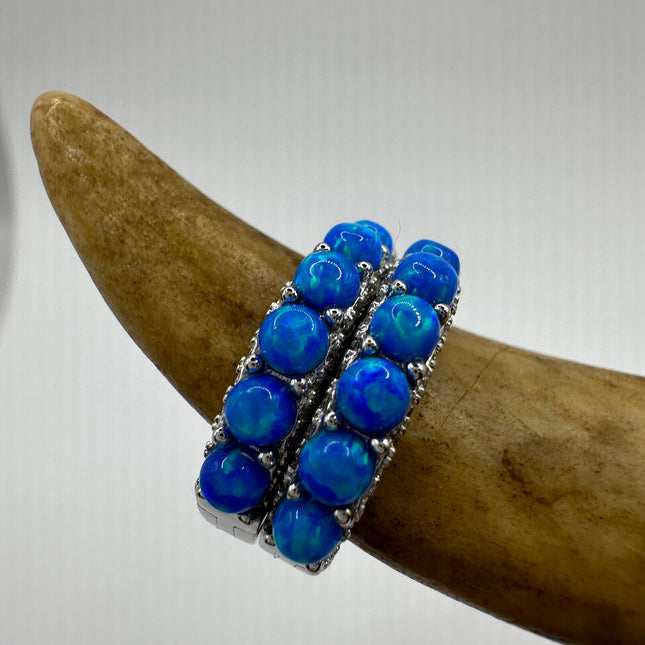 Vintage Silver Earrings | Tiny Blue Fire Opal Hoop Huggie Cuff | 925 Sterling Silver Earrings | Something Blue Wedding Everyday Jewelry