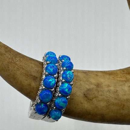 Vintage Silver Earrings | Tiny Blue Fire Opal Hoop Huggie Cuff | 925 Sterling Silver Earrings | Something Blue Wedding Everyday Jewelry