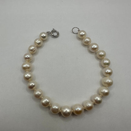 Vintage White Pearl Hand Knotted Bracelet 925 Sterling Silver