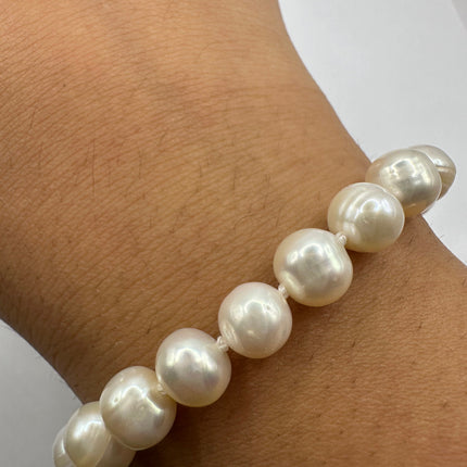 Vintage White Pearl Hand Knotted Bracelet 925 Sterling Silver